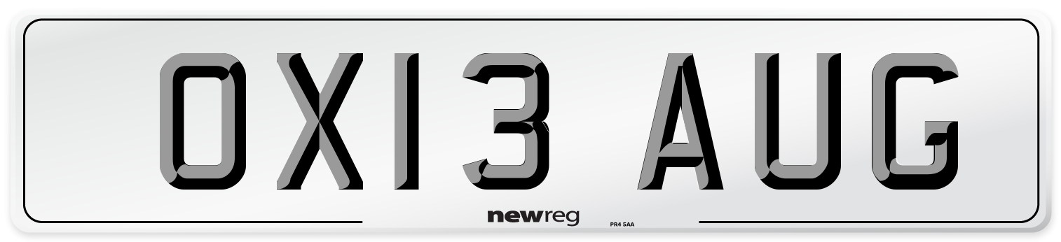 OX13 AUG Number Plate from New Reg
